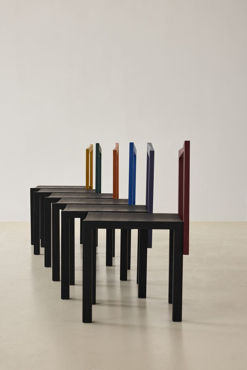 Block Chairs in a line, side view